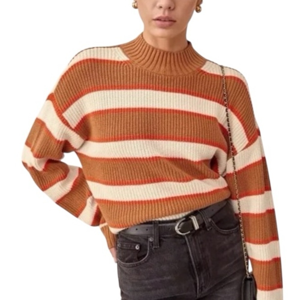 Reformation Ribbed Sweater in Tan and Cream